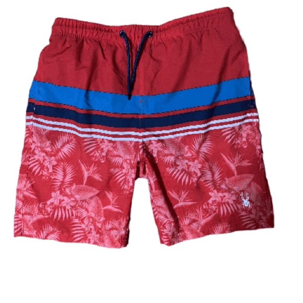 Spyder Swim Trunks Red Blue Floral Striped Swimwear Size XL